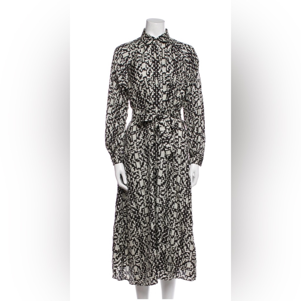 MaxMara Monochrome Long Sleeve Silk Dress